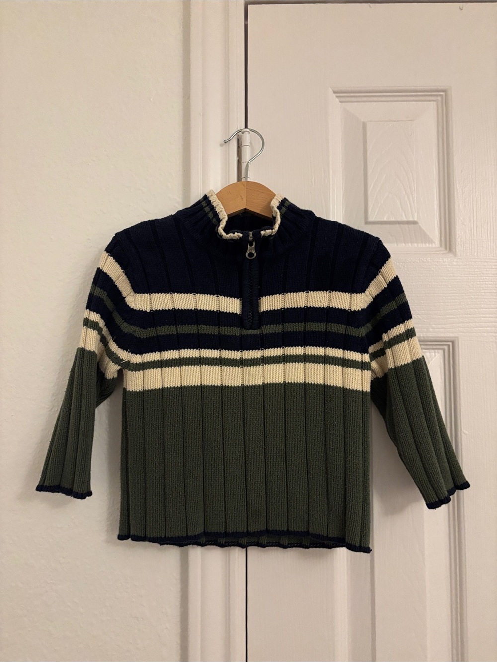 The Children's Place Navy, Cream & Olive Ribbed Half-Zip Sweater